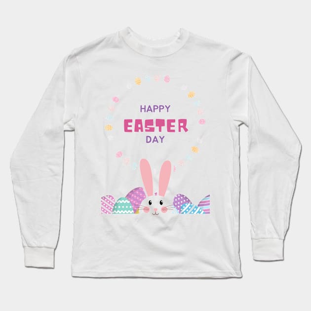 Happy Easter Day bunny and eggs 2023 Long Sleeve T-Shirt by Pop on Elegance